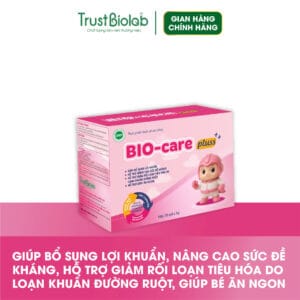 Thực phẩm bảo vệ sức khỏe Cốm vi sinh Biocare Pluss++ Bổ sung vi khuẩn có ích, hỗ trợ duy trì hệ vi sinh đường ruột, tăng cường hấp thu, giúp ăn ngon miệng. Hỗ trợ làm giảm rối loạn tiêu hoá do loạn khuẩn đường ruột. Hỗ trợ nâng cao sức đề kháng