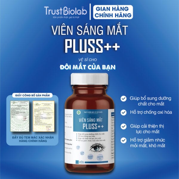 Thực phẩm bảo vệ sức khỏe Viên Sáng Mắt Bio pluss++ Bổ sung dưỡng chất cho mắt, cải thiện thị lực, giảm nhức mỏi, khô mắt, hạn chế lão hóa mắt