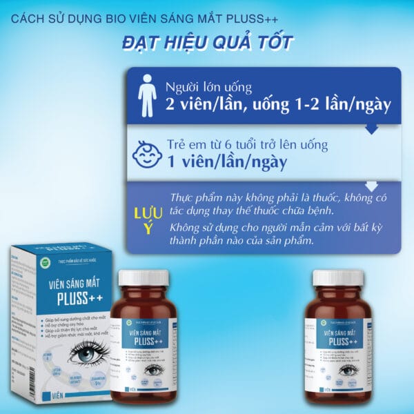 Thực phẩm bảo vệ sức khỏe Viên Sáng Mắt Bio pluss++ Bổ sung dưỡng chất cho mắt, cải thiện thị lực, giảm nhức mỏi, khô mắt, hạn chế lão hóa mắt
