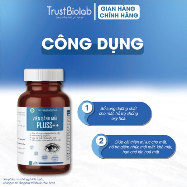 Thực phẩm bảo vệ sức khỏe Viên Sáng Mắt Bio pluss++ Bổ sung dưỡng chất cho mắt, cải thiện thị lực, giảm nhức mỏi, khô mắt, hạn chế lão hóa mắt