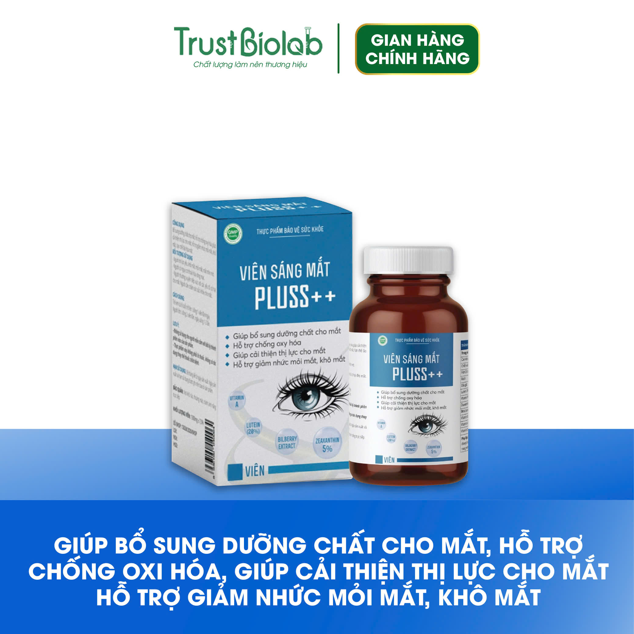 Thực phẩm bảo vệ sức khỏe Viên Sáng Mắt Bio pluss++ Bổ sung dưỡng chất cho mắt, cải thiện thị lực, giảm nhức mỏi, khô mắt, hạn chế lão hóa mắt Thực phẩm bảo vệ sức khỏe Viên Sáng Mắt Bio pluss++ Bổ sung dưỡng chất cho mắt, cải thiện thị lực, giảm nhức mỏi, khô mắt, hạn chế lão hóa mắt