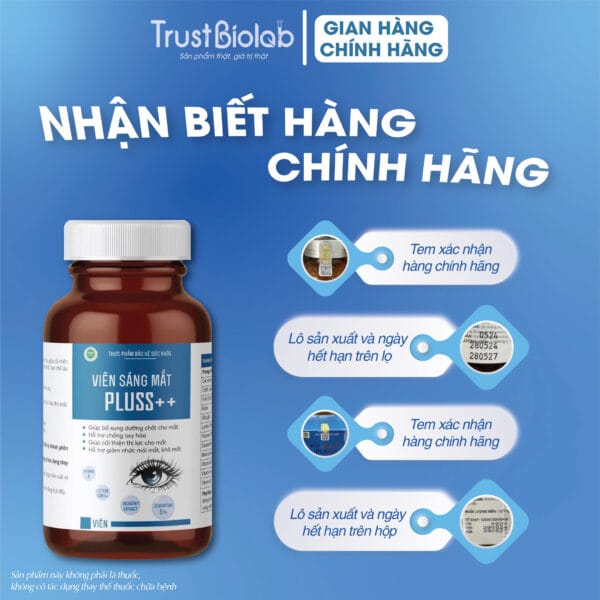 Thực phẩm bảo vệ sức khỏe Viên Sáng Mắt Bio pluss++ Bổ sung dưỡng chất cho mắt, cải thiện thị lực, giảm nhức mỏi, khô mắt, hạn chế lão hóa mắt