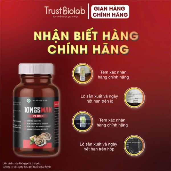 Thực phẩm bảo vệ sức khỏe KINGSMAN Pluss++ Giúp bổ thận, tráng dương, tăng cường sinh lực cho nam giới.  Hỗ trợ giảm các triệu chứng đau lưng, mỏi gối, tiểu đêm nhiều lần do thận yếu.