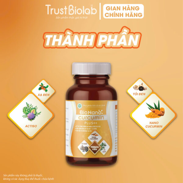 Thực phẩm bảo vệ sức khỏe Bionanocurcumin pluss++ Hỗ trợ tăng cường khả năng chống oxy hoá, Giúp bảo vệ niêm mạc dạ dày, giảm viêm loét dạ dày tá tràng, Hỗ trợ mau lành vết loét.