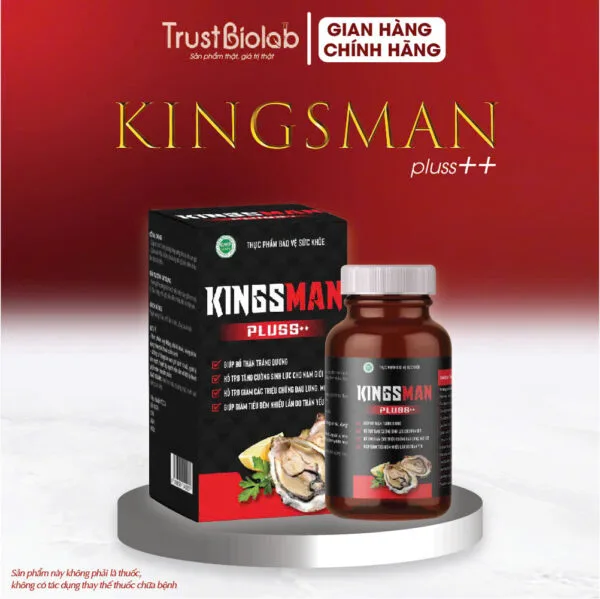 Thực phẩm bảo vệ sức khỏe KINGSMAN Pluss++ Giúp bổ thận, tráng dương, tăng cường sinh lực cho nam giới.  Hỗ trợ giảm các triệu chứng đau lưng, mỏi gối, tiểu đêm nhiều lần do thận yếu.