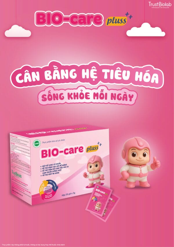 Thực phẩm bảo vệ sức khỏe Cốm vi sinh Biocare Pluss++ Bổ sung vi khuẩn có ích, hỗ trợ duy trì hệ vi sinh đường ruột, tăng cường hấp thu, giúp ăn ngon miệng. Hỗ trợ làm giảm rối loạn tiêu hoá do loạn khuẩn đường ruột. Hỗ trợ nâng cao sức đề kháng