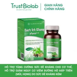Thực phẩm bảo vệ sức khỏe BÁCH ÍCH KHANG PLUSS++ Hỗ trợ tăng cường sức đề kháng cho cơ thể,  Hỗ trợ giảm nguy cơ viêm đường hô hấp trên (mũi, họng) do sức đề kháng kém