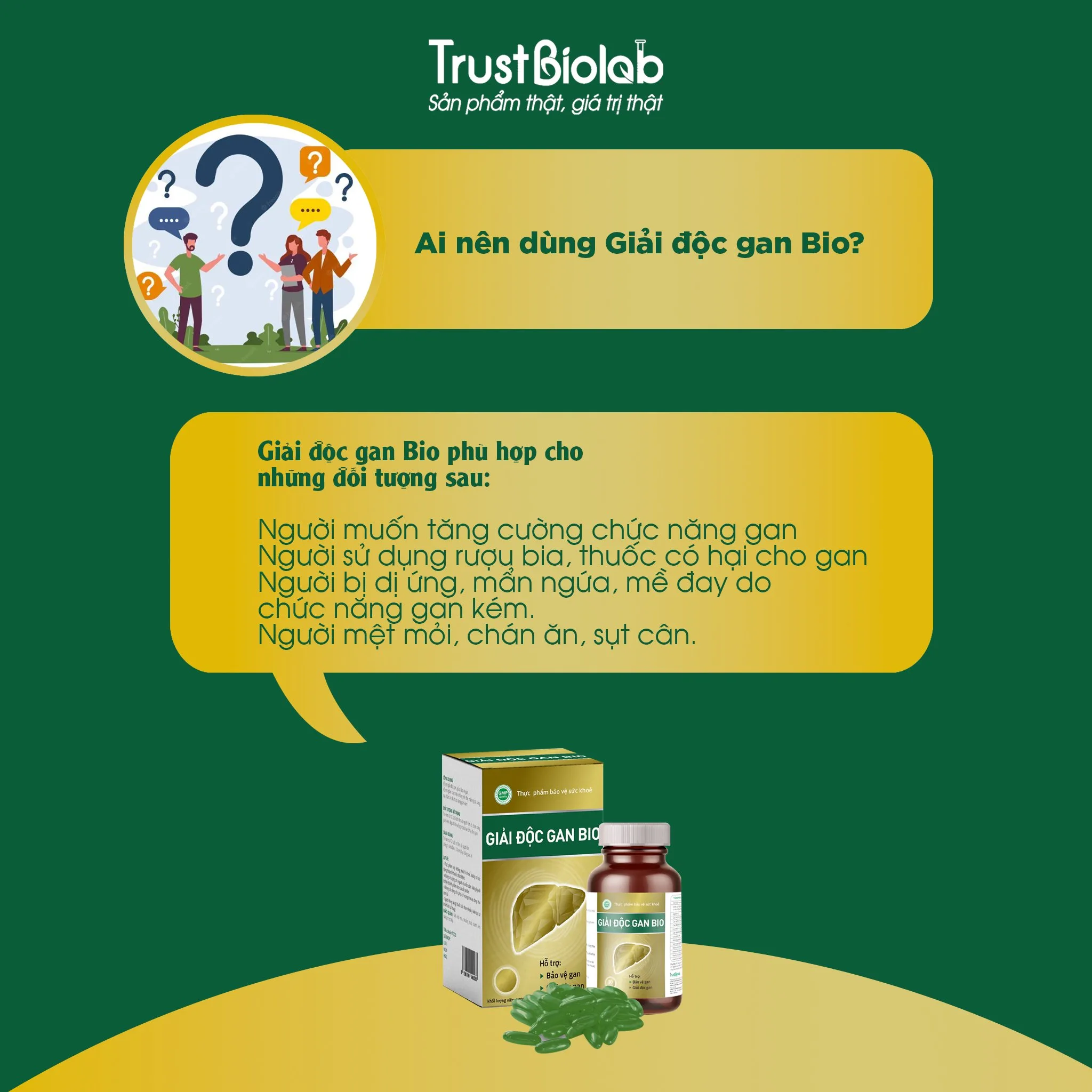 Thực phẩm bảo vệ sức khỏe Giải Độc Gan Bio Hỗ trợ giải độc gan, mát gan, giúp bảo vệ gan; Hỗ trợ tăng cường chức năng gan; Hỗ trợ giảm các triệu chứng mẩn ngứa, vàng da, men gan cao, chán ăn do chức năng gan kém
