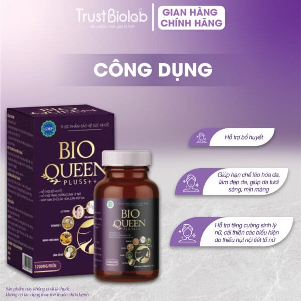 Thực phẩm bảo vệ sức khỏe Bioqueen pluss++ Hỗ trợ bổ máu huyết, Hỗ trợ tăng cường sinh lý nữ, Giúp hạn chế lão hóa, làm đẹp da