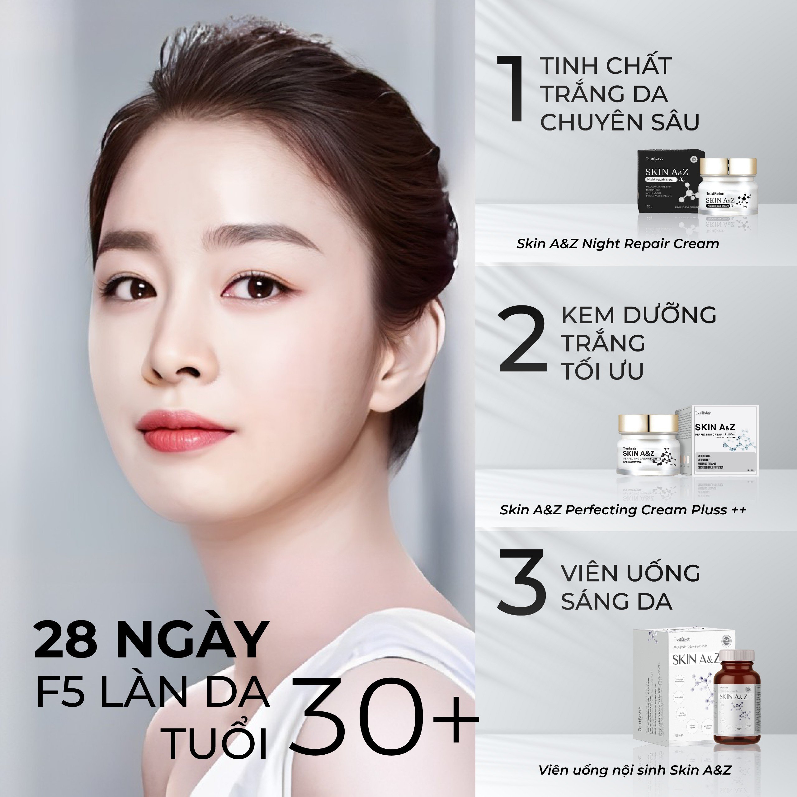 Kem dưỡng ngày Skin A&Z Perfecting cream Pluss++ Giúp làm mờ các vết nám, thâm, tàn nhang, đồi mồi, nếp nhăn và các dấu hiệu lão hóa trên da. Tăng cường dưỡng chất, giúp cải thiện độ đàn hồi của da, giúp da trông đều màu sáng hồng rạng rỡ. Bảo vệ da
