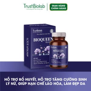 Thực phẩm bảo vệ sức khỏe Bioqueen pluss++ Hỗ trợ tăng cường sinh lý nữ, cải thiện các biểu hiện do thiếu hụt nội tiết tố nữ; Giúp hạn chế lão hóa, làm đẹp da; Hỗ trợ bổ máu huyết