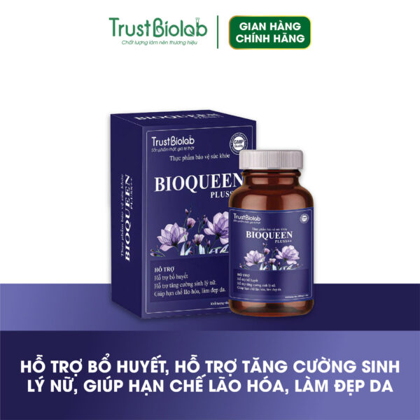 Thực phẩm bảo vệ sức khỏe Bioqueen pluss++ Hỗ trợ tăng cường sinh lý nữ, cải thiện các biểu hiện do thiếu hụt nội tiết tố nữ; Giúp hạn chế lão hóa, làm đẹp da; Hỗ trợ bổ máu huyết